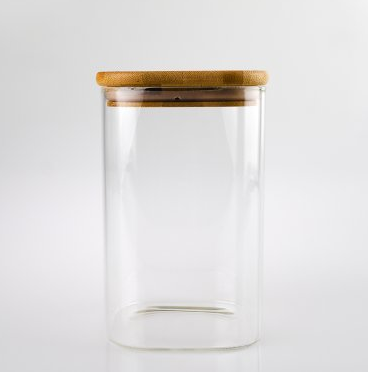 1100ml Tall Square Clear Glass Jar with Bamboo and Silicon Lid