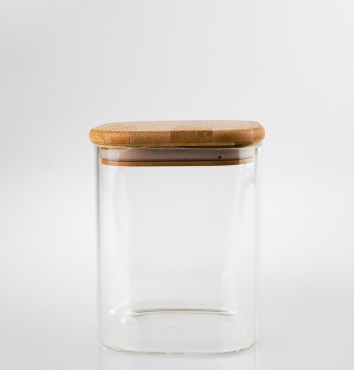750ml Tall Square Clear Glass Jar with Bamboo and Silicon Lid