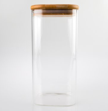 1400ml Tall Square Clear Glass Jar with Bamboo and Silicon Lid